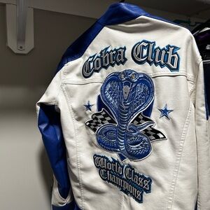 Cobra Club Blue and White Leather Jacket